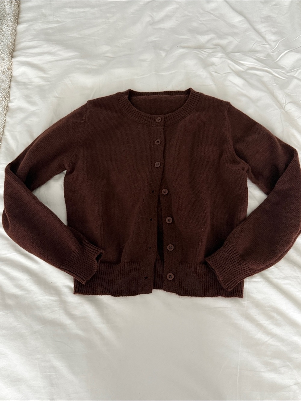 Classic Crewneck Button Cardigan - Chocolate Brown